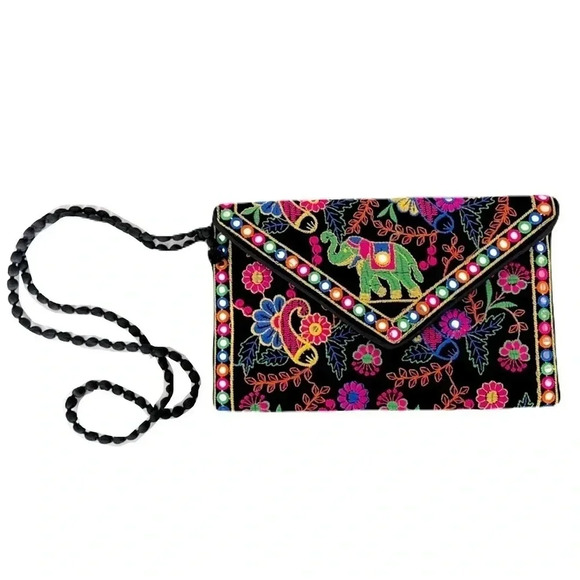 🐘 Made in India🐘/Stunning embroidered bag/ Elephant & floral detail/ Colourful - Picture 1 of 12